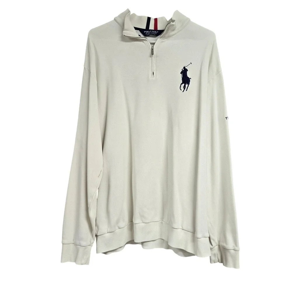 Polo Golf Ralph Lauren 1/4 Zip Pullover Big Pony Logo Off White VINTAGE Men's XL